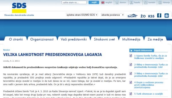 Spletna stran stranke SDS, kjer so objavljeni dokumenti.