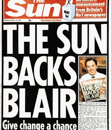 Tako je The Sun pred leti tik pred  volitvami podprl Tonyja Blaira.