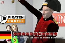 Tajvanska animacija Piratske stranke v berlinskem parlamentu: Sablje v rokah in hoja po deski