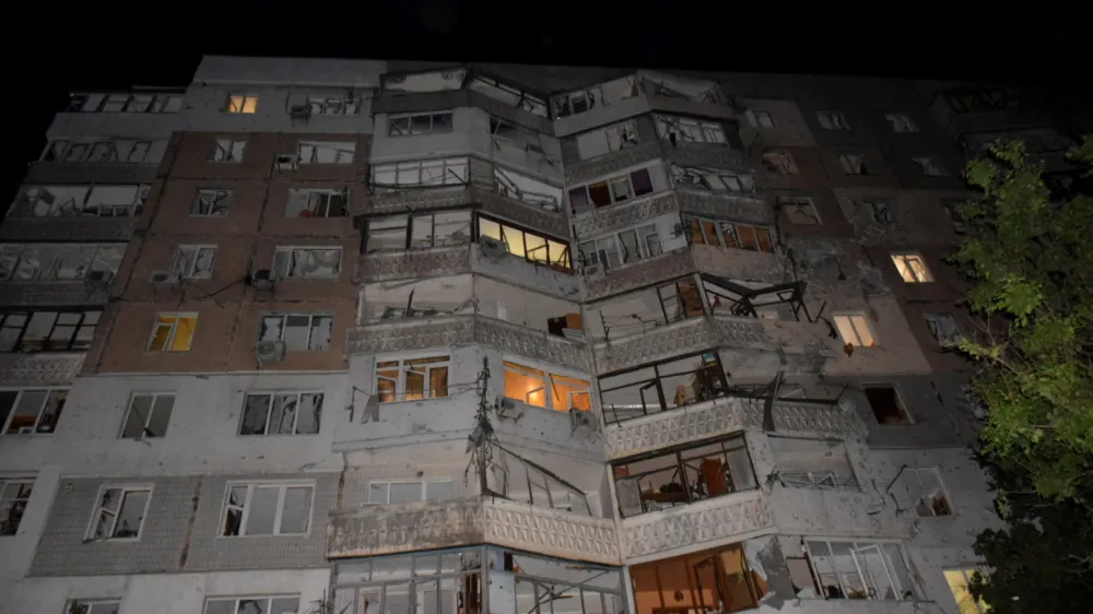 A view shows an apartment building damaged during a massive Russian drone strike, amid Russia's attack on Ukraine, in Odesa, Ukraine June 10, 2023. Press Service of the Operational Command South of the Ukrainian Armed Forces/Handout via REUTERS ATTENTION EDITORS - THIS IMAGE HAS BEEN SUPPLIED BY A THIRD PARTY.