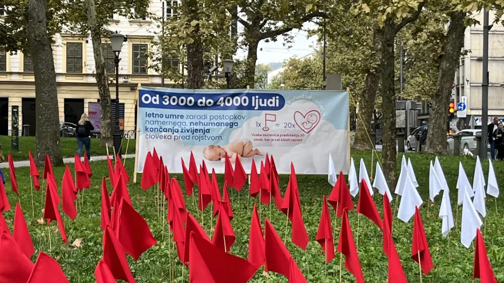 Ljubljana, Kongresni trg.<br>Kampanja organizacije Pohod za zivljenje.<br>Foto: STA