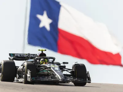 Oct 22, 2023; Austin, Texas, USA; Lewis Hamilton of Mercedes finished 2nd at the Formula 1 United States Grand Prix at Circuit of the Americas. Mandatory Credit: Erich Schlegel-USA TODAY Sports