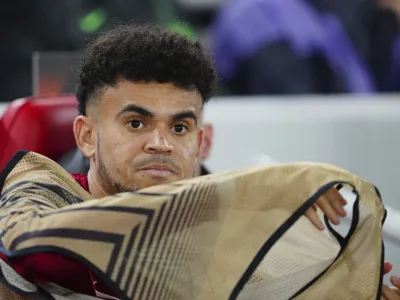 Liverpool's Luis Diaz ahead the Europa League Group E soccer match between Liverpool and Toulouse, at Anfield in Liverpool, England, Thursday, Oct. 26, 2023. (AP Photo/Jon Super)