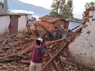 This handout photo provided by Nepal Prime Minister's Office shows an earthquake-affected area in northwestern Nepal, Saturday, Nov. 4, 2023. Helicopters and ground troops rushed to help people hurt in a strong earthquake that shook northwestern Nepal districts just before midnight Friday, killing more than 100 people and injuring dozens dozens more, officials said Saturday. (Nepal Prime Minister's Office via AP)