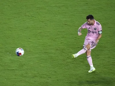 Jul 21, 2023; Fort Lauderdale, FL, USA; Inter Miami CF forward Lionel Messi (10) scores a goal against Cruz Azul during the second half at DRV PNK Stadium. Mandatory Credit: John David Mercer-USA TODAY Sports