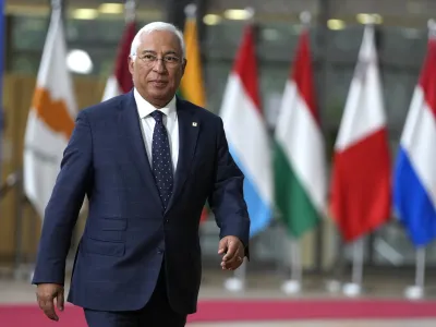 Portugal's Prime Minister Antonio Costa arrives for an EU summit at the European Council building in Brussels, Thursday, Oct. 26, 2023. Portuguese state prosecutor says police have arrested the chief of staff of Prime Minister Antonio Costa on Tuesday Nov. 7, 2023 while making multiple raids of public buildings and other properties as part of a widespread corruption probe. An investigative judge issued arrest warrants for Vitor Escaria, Costa's chief of staff, the mayor of Sines, and three other people. (AP Photo/Virginia Mayo)