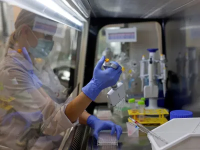 An employee works at a laboratory of Bene Meat Technologies company, which is planning to scale up production of lab-grown meat for use in pet food, in Prague, Czech Republic, November 7, 2023. REUTERS/David W Cerny