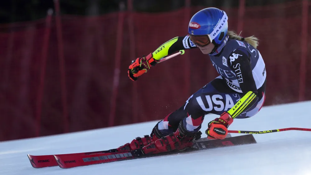 Mikaela Shiffrin of United States competes during a women's World Cup giant slalom skiing race Saturday, Nov. 25, 2023, in Killington, Vt. (AP Photo/Robert F. Bukaty)