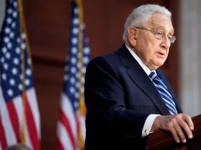 FILE PHOTO: Former U.S. Secretary of State Henry Kissinger speaks during a ceremony unveiling a statue of former U.S. President Gerald Ford in the Rotunda of the U.S. Capitol in Washington, U.S. May 3, 2011. REUTERS/Joshua Roberts/File Photo