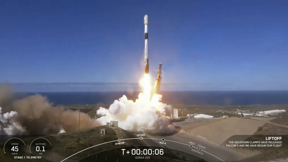 In this image from video provided by SpaceX, South Korea launches its first military spy satellite from Vandenberg Space Force Base, Calif., Friday, Dec. 1, 2023. Using SpaceX's Falcon 9 rocket, it was the first of five spy satellites South Korea plans to send into space by 2025 under a contract with SpaceX. The launch took place a little over a week after North Korea claimed to put its own spy satellite into orbit for the first time as tensions rise between the rivals. (SpaceX via AP)