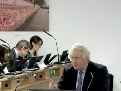 Former British Prime Minister Boris Johnson gives evidence at the COVID-19 Inquiry, in London, Britain, December 6, 2023 in this screen grab obtained from a handout video. UK Covid-19 Inquiry/Handout via REUTERS ATTENTION EDITORS - THIS IMAGE HAS BEEN SUPPLIED BY A THIRD PARTY. NO RESALES. NO ARCHIVES. MANDATORY CREDIT