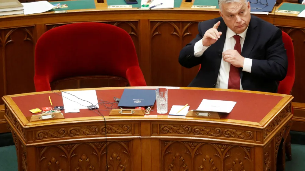 Hungarian Prime Minister Viktor Orban gestures before he addresses the Parliament in Budapest, Hungary, December 13, 2023. REUTERS/Bernadett Szabo