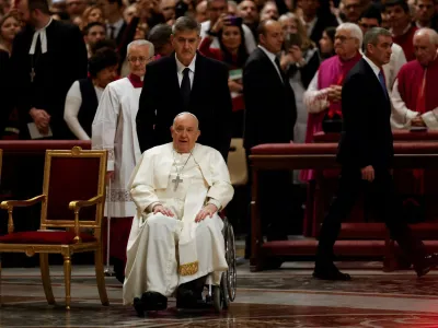 Pope Francis attends the Christmas Eve mass in St. Peter's Basilica at the Vatican, December 24, 2023. REUTERS/Remo Casilli