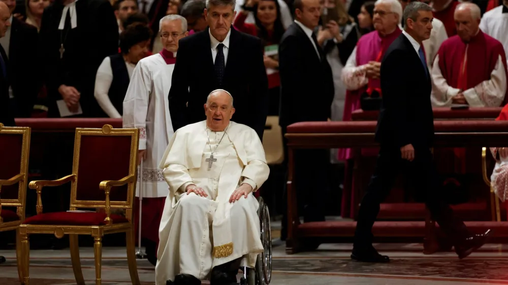 Pope Francis attends the Christmas Eve mass in St. Peter's Basilica at the Vatican, December 24, 2023. REUTERS/Remo Casilli