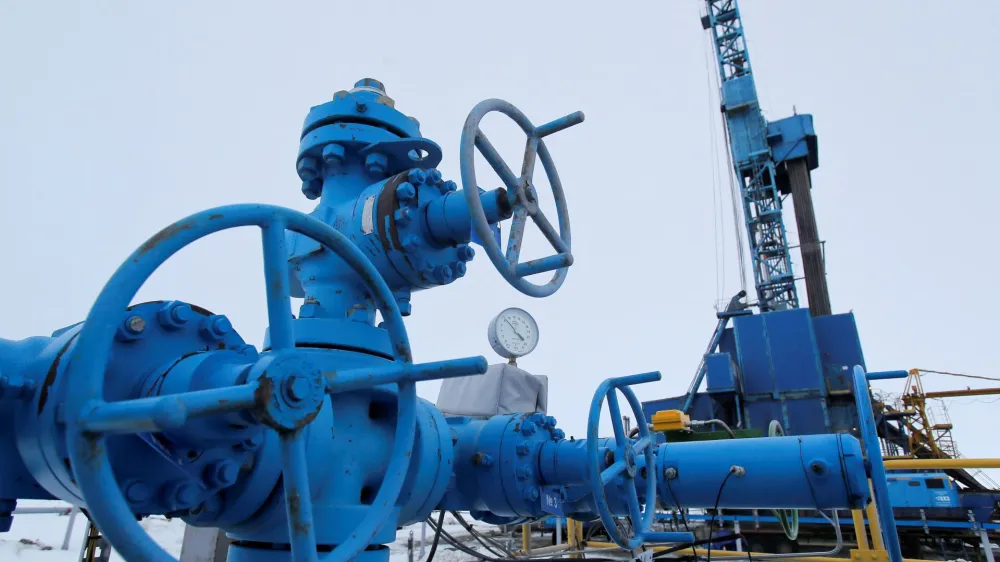 FILE PHOTO: A view shows valves near a drilling rig at a gas processing facility, operated by Gazprom company, at Bovanenkovo gas field on the Arctic Yamal peninsula, Russia May 21, 2019. Picture taken May 21, 2019. REUTERS/Maxim Shemetov/File Photo