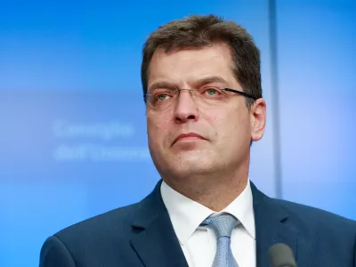 FILED - 27 February 2022, Belgium, Brussels: European Commissioner for Humanitarian Aid and Crisis Management Janez Lenarcic attends a press conference. Photo: Mario Salerno/EU Council/dpa - ATTENTION: editorial use only and only if the credit mentioned above is referenced in full