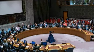 Members of the United Nations Security Council vote on a resolution on non-proliferation during a meeting on the maintenance of International Peace and Security Nuclear disarmament and non-proliferation at U.N. headquarters in New York City, U.S., May 20, 2024. REUTERS/Eduardo Munoz