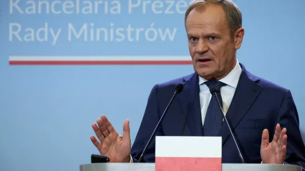 FILE PHOTO: Polish Prime Minister Donald Tusk looks on during a press conference with Danish Prime Minister Mette Frederiksen in Warsaw, Poland, April 15, 2024. REUTERS/Kacper Pempel/File Photo