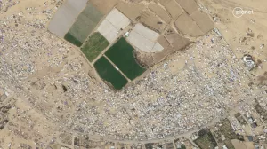 Satellite imagery shows tents and shelters before the displacement of Gazans, amid the ongoing conflict between Israel and Hamas, in Rafah in the southern Gaza strip, May 5, 2024. 2024 Planet Labs Inc./Handout via REUTERS THIS IMAGE HAS BEEN SUPPLIED BY A THIRD PARTY. MANDATORY CREDIT. MUST NOT OBSCURE LOGO