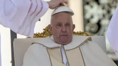 Pope Francis presides over a mass for the World Children Day, in St.Peter's Square at the Vatican, Sunday, May 26, 2024. (AP Photo/Gregorio Borgia)