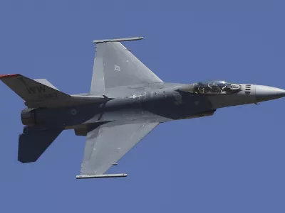 FILE - U.S. fighter aircraft F-16 performs aerobatic maneuvers on the last day of Aero India 2019 at Yelahanka air base in Bangalore, India, Feb. 24, 2019. The U.S. has once again buckled under pressure from European allies and Ukraine's leaders and agreed to provide more sophisticated weapons to the war effort. This time it's all about F-16 fighter jets. (AP Photo/Aijaz Rahi, File)