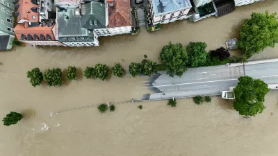 A general view taken with a drone shows the flood-affected area at the Donau river following heavy rainfalls in Passau, Germany, June 4, 2024. REUTERS/Ayhan Uyanik