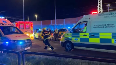 Emergency services respond to the scene following a collision between a passenger train and a freight train in Pardubice, Czech Republic, June 5, 2024 in this still image obtained from social media video. Jiri Sejkora/via REUTERS THIS IMAGE HAS BEEN SUPPLIED BY A THIRD PARTY. MANDATORY CREDIT. NO RESALES. NO ARCHIVES.