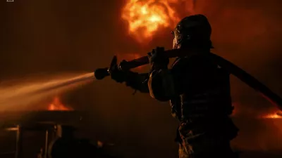 A firefighter works at a site of a Russian drone strike, amid Russia's attack on Ukraine, in Poltava region, Ukraine in this handout image released on June 5, 2024. Press service of the State Emergency Service of Ukraine in Poltava region/Handout via REUTERS ATTENTION EDITORS - THIS IMAGE HAS BEEN SUPPLIED BY A THIRD PARTY.