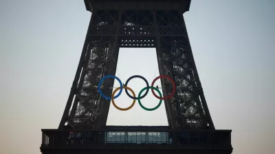 The Olympic rings are displayed on the first floor of the Eiffel Tower ahead of the Paris 2024 Olympic games in Paris, France June 7, 2024. REUTERS/Sarah Meyssonnier