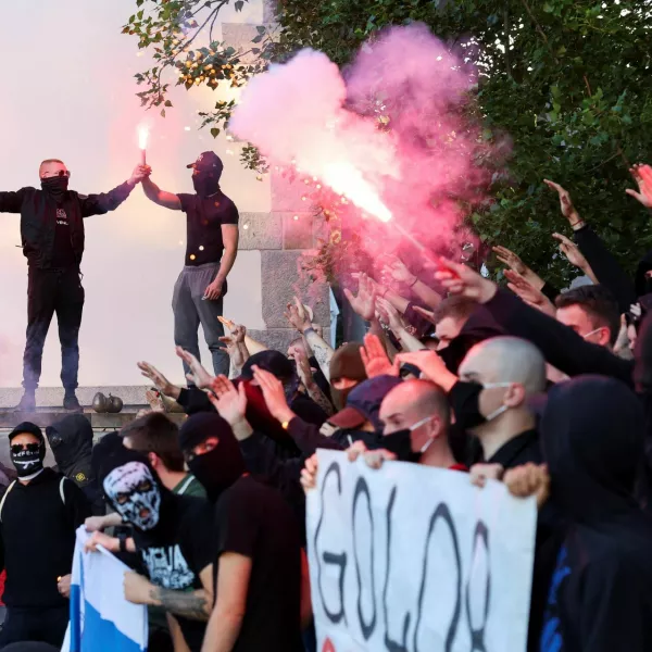 Far-right protesters take part in an anti-immigration demonstration, in Ljubljana, Slovenia, June 7, 2024. REUTERS/Borut Zivulovic