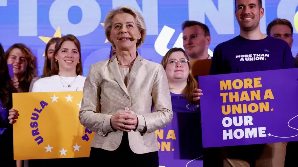 European Commission President Ursula von der Leyen speaks during an event at the European People's Party headquarters, on the day of the European Parliament elections in Brussels, Belgium, June 9, 2024. REUTERS/Piroschka van de Wouw  REFILE - CORRECTING LOCATION FROM "European Parliament" to "European People's Party headquarters\