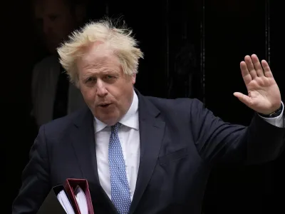 FILE - British Prime Minister Boris Johnson leaves 10 Downing Street to attend the weekly Prime Minister's Questions at the Houses of Parliament, in London, Wednesday, May 25, 2022. Britain's governing Conservatives will hold a no-confidence vote in Prime Minister Boris Johnson on Monday, June 6, 2022 that could oust him as Britain's leader. (AP Photo/Matt Dunham, File)