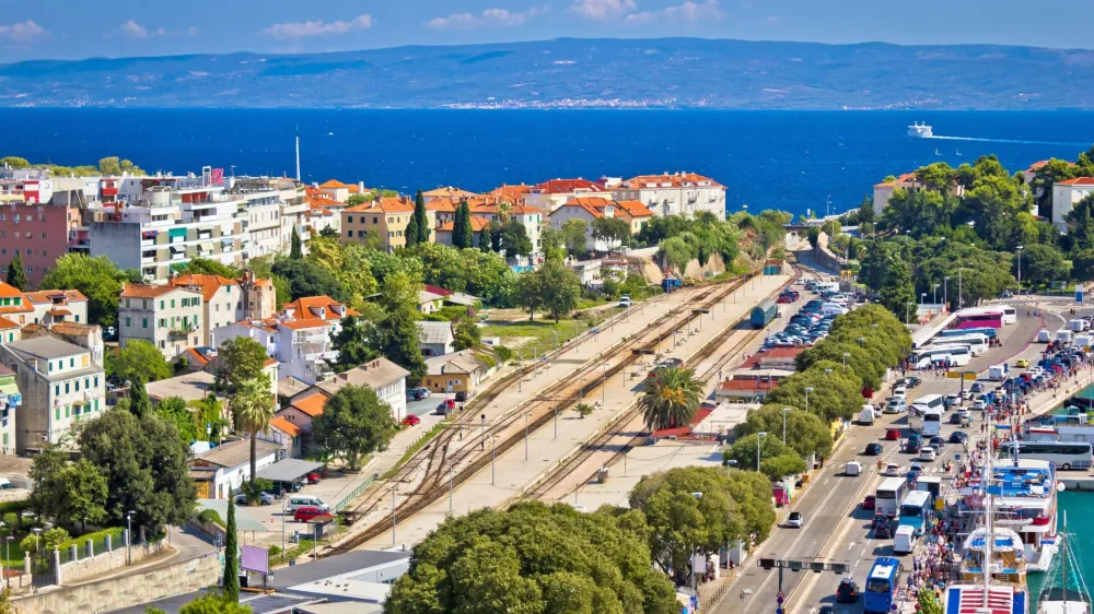 Split railway station and harbor aerial view, Dalmatia, Croatia