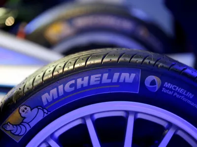 FILE PHOTO: The logo of French tyre maker Michelin is seen on a Formula E racing car in Rome, Italy May 17, 2016  REUTERS/Alessandro Bianchi/File Photo