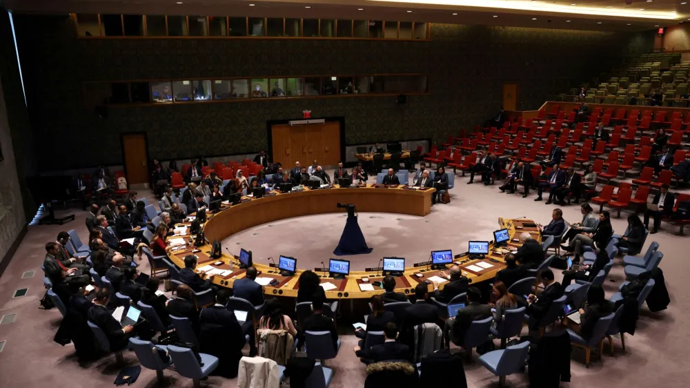 The United Nations Security Council meets to discuss the issue of Israeli settlement activities in the occupied Palestinian territory at U.N. headquarters in New York City, New York, U.S., February 20, 2023. REUTERS/Mike Segar