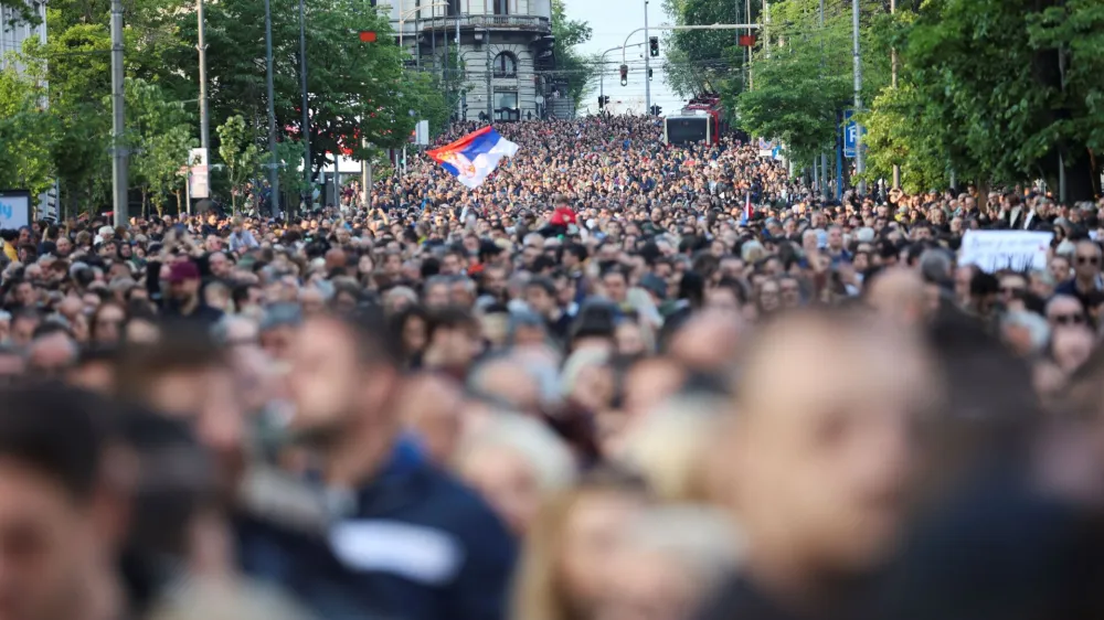 People attend a protest "Serbia against violence" in reaction to recent mass shootings that have shaken the country, in Belgrade, Serbia, May 8, 2023. REUTERS/Zorana Jevtic