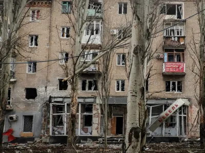 A general view shows a building damaged by a Russian military strike, amid Russia's attack on Ukraine, in the front line city of Bakhmut, in Donetsk region, Ukraine February 25, 2023. Radio Free Europe/Radio Liberty/Serhii Nuzhnenko via REUTERS THIS IMAGE HAS BEEN SUPPLIED BY A THIRD PARTY.