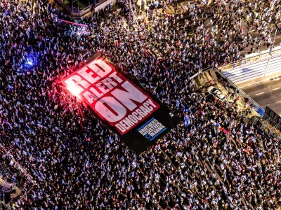 Israelis take part in a demonstration against Israeli Prime Minister Benjamin Netanyahu and his nationalist coalition government's judicial overhaul, in Tel Aviv, Israel September 2, 2023. REUTERS/Oren Alon