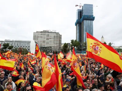 Demonstrators attend a protest against plans by acting Spanish Prime Minister Pedro Sanchez to grant an amnesty to Catalan separatists in exchange for their support to form Spain's next government, in Madrid, Spain, October 29, 2023. REUTERS/Isabel Infantes