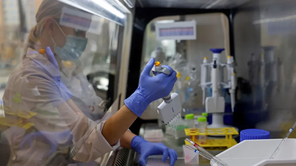 An employee works at a laboratory of Bene Meat Technologies company, which is planning to scale up production of lab-grown meat for use in pet food, in Prague, Czech Republic, November 7, 2023. REUTERS/David W Cerny