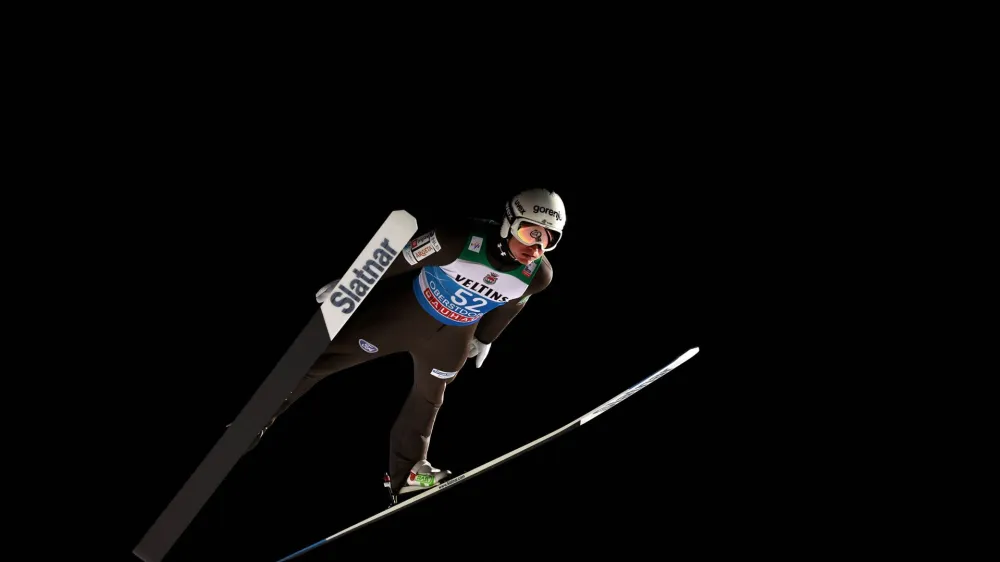 Ski Jumping - Four Hills Tournament - Oberstdorf, Germany - December 28, 2023 Slovenia's Anze Lanisek in action during qualifying REUTERS/Kai Pfaffenbach