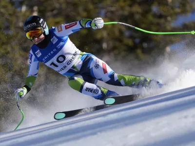 Slovenia's Ilka Stuhec skis the course during a women's World Cup downhill training run, Thursday, Dec. 12, 2024, in Beaver Creek, Colo. (AP Photo/Robert F. Bukaty)