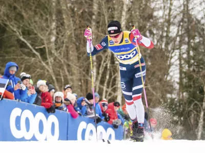 ﻿Johannes Hoesflot Klaebo of Norway competes at a qualification before the Men's Sprint C Final of the FIS Cross Country World Cup in Otepaa, Estonia, Saturday, Jan. 19, 2019. (AP Photo/Raul Mee)