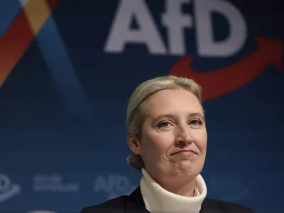 Alice Weidel, federal spokesperson of the Alternative for Germany (AfD) party attends the presentation of her candidacy for Chancellor in the 2025 federal elections in Berlin, Germany, Saturday, Dec. 7, 2024. (Carsten Koall/dpa via AP)