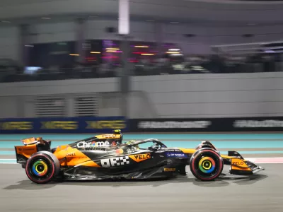 McLaren driver Lando Norris of Britain in action during the qualifying for the Formula One Abu Dhabi Grand Prix at the Yas Marina Circuit in Abu Dhabi, UAE, Saturday, Dec. 7, 2024. (AP Photo/Darko Bandic)