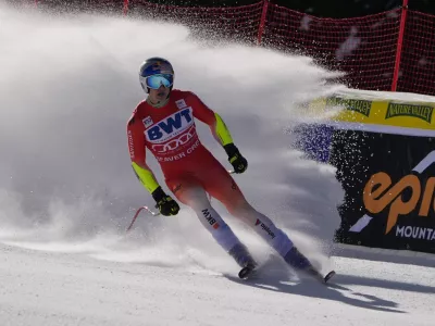 Marco Odermatt, of Switzerland, competes during a men's World Cup super-G ski race, Saturday, Dec. 7, 2024, in Beaver Creek. (AP Photo/Robert F. Bukaty)