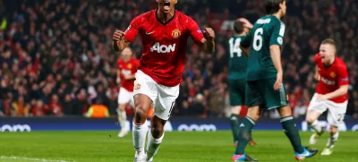 FILE PHOTO: Football - Manchester United v Real Madrid - UEFA Champions League Second Round Second Leg - Old Trafford, Manchester, England - 5/3/13  Manchester United's Nani celebrates after Real Madrid's Sergio Ramos (not in picture) scored an own goal for Manchester United's first  Mandatory Credit: Action Images / Jason Cairnduff  Livepic/File Photo