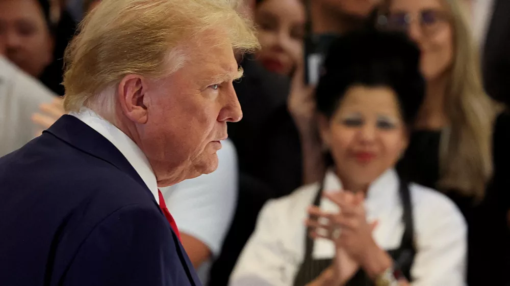 FILE PHOTO: Republican presidential candidate and former U.S. President Donald Trump attends a press conference, the day after a guilty verdict in his criminal trial over charges that he falsified business records to conceal money paid to silence porn star Stormy Daniels in 2016, at Trump Tower in New York City, U.S., May 31, 2024. REUTERS/Brendan McDermid/File Photo