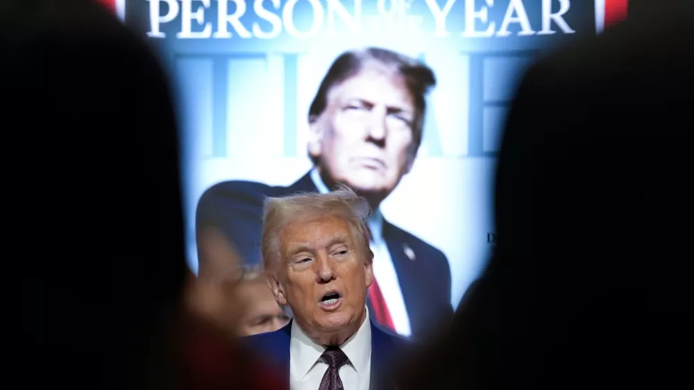 FILE - President-elect Donald Trump speaks during a Time magazine Person of the Year event at the New York Stock Exchange, Thursday, Dec. 12, 2024, in New York. (AP Photo/Alex Brandon, File)