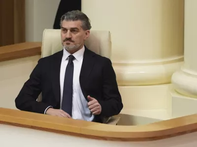 Georgian president-elect Mikheil Kavelashvili attends a Georgian parliament session in Tbilisi, Georgia, Saturday. Dec. 14, 2024. (AP Photo)